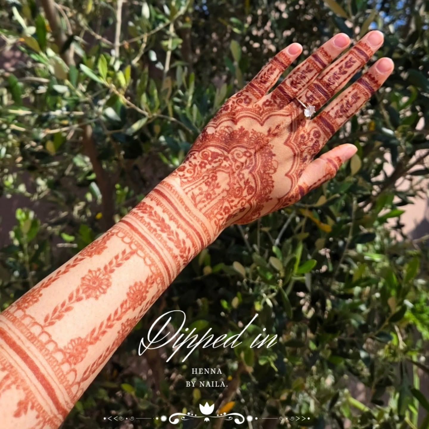 Full arm with a deep red-brown bridal stain